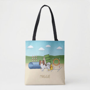 Red Sable Papillon Agility Dog With Custom Name Tote Bag