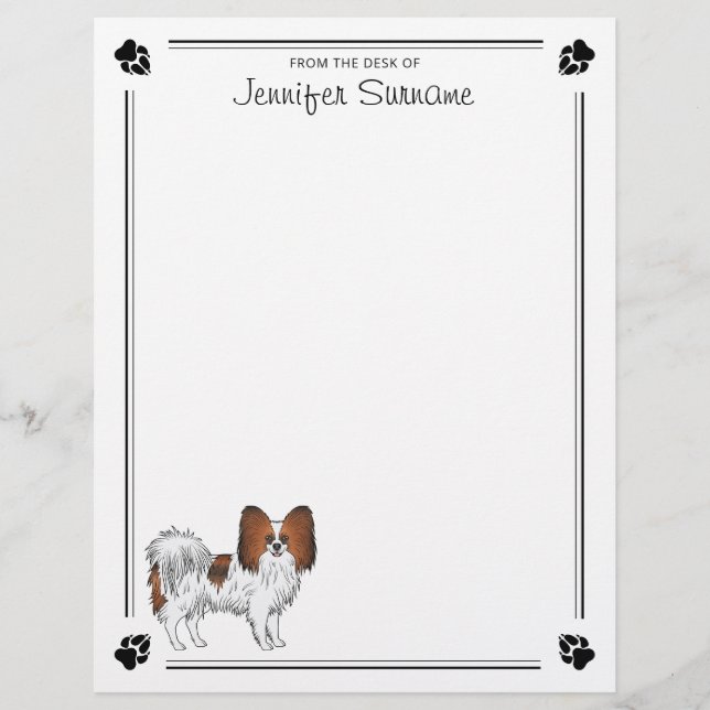 Red Sable Papillon Cartoon Dog With Paws And Text Custom Letterhead (Front)