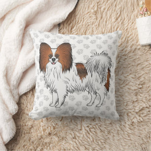 Red Sable Papillon Cute Cartoon Dog With Paws Cushion