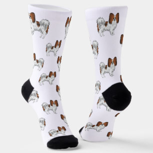 Red Sable Papillon Cute Cartoon Dogs Pattern Socks