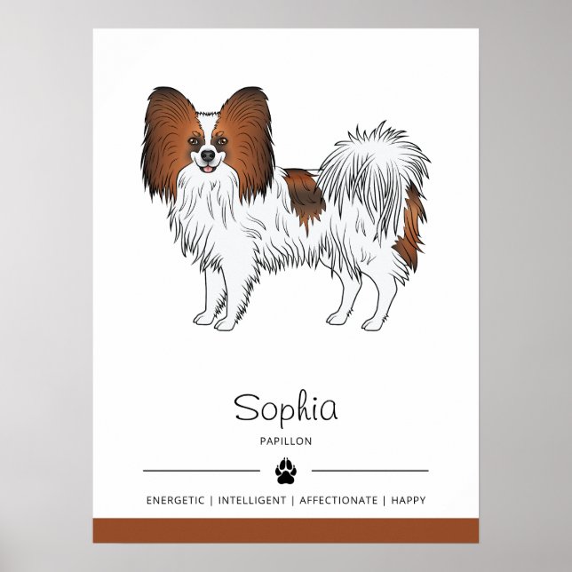 Red Sable Papillon Cute Dog With Custom Text Poster (Front)