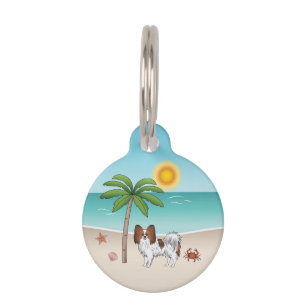 Red Sable Papillon Dog At A Tropical Summer Beach Pet Tag