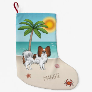 Red Sable Papillon Dog At A Tropical Summer Beach Small Christmas Stocking