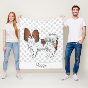 Red Sable Papillon Dog With Paws And Name Fleece Blanket