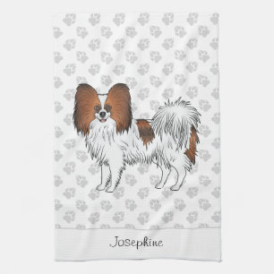 Red Sable Papillon Dog With Paws And Text Tea Towel