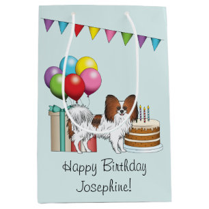Red Sable Papillon Happy Dog Colourful Birthday Medium Gift Bag