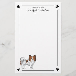 Red Sable Papillon Happy Dog With Paws And Text Stationery