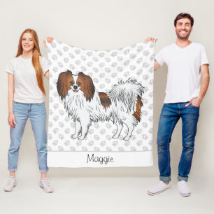 Red Sable Phalène Cartoon Dog With Custom Text Fleece Blanket