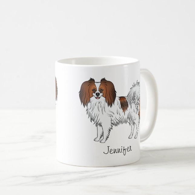 Red Sable Phalène Cartoon Dogs With Custom Name Coffee Mug (Front Right)