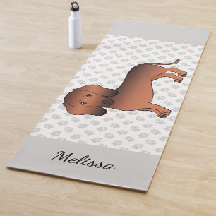 Red Sable Short Hair Dachshund Cartoon Dog & Name Yoga Mat