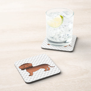 Red Sable Short Hair Dachshund Cartoon Dog & Paws Coaster