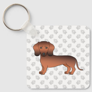 Red Sable Short Hair Dachshund Cartoon Dog & Paws Key Ring