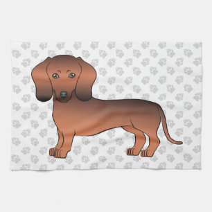 Red Sable Short Hair Dachshund Cartoon Dog & Paws Tea Towel