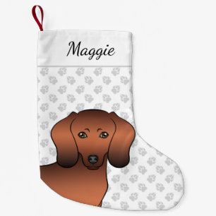 Red Sable Smooth Coat Dachshund Dog Head & Name Small Christmas Stocking