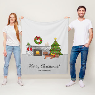 Red Sable Smooth Coat Dachshund In Christmas Room Fleece Blanket