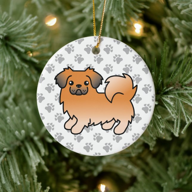 Red Sable Tibetan Spaniel Cute Cartoon Dog Ceramic Tree Decoration (Tree)