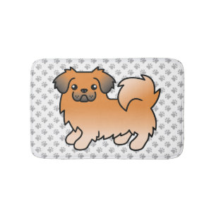 Red Sable Tibetan Spaniel Cute Cartoon Dog & Paws Bath Mat