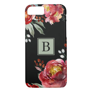 Red & Sage Green Watercolor Flowers Monogram Case-Mate iPhone Case