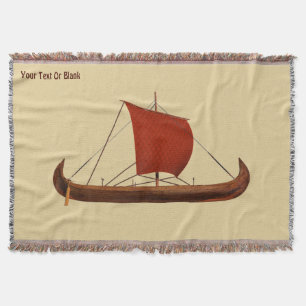 Red Sail Viking Ship II Throw Blanket