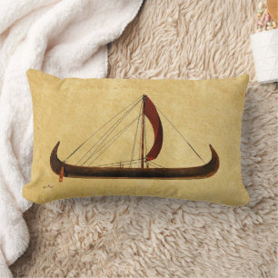 Red Sail Viking Ship Lumbar Cushion