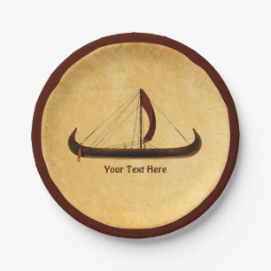 Red Sail Viking Ship Paper Plate