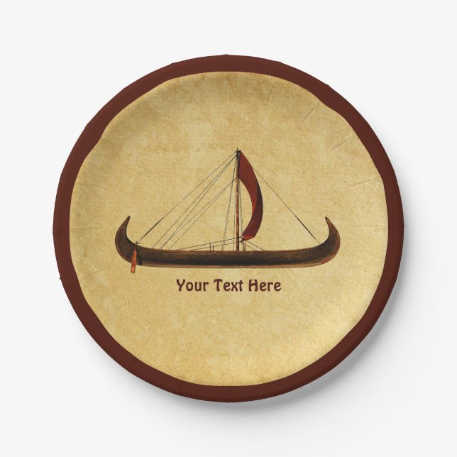 Red Sail Viking Ship Paper Plate (Front)