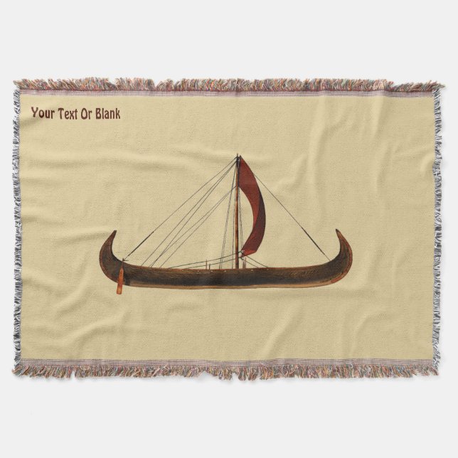 Red Sail Viking Ship Throw Blanket (Front)