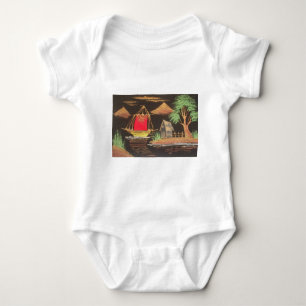 Red Sailboat Landscape Oil Painting Art Print Baby Bodysuit