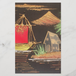 Red Sailboat Landscape Oil Painting Art Print Stationery