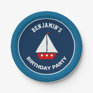 Red Sailboat Nautical Birthday Party Paper Plate