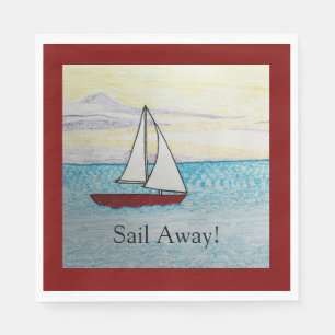 Red Sailboat- Sail Away Stone Coaster Napkin