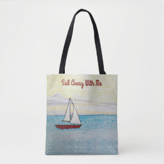 Red Sailboat Sail Away With Me Tote Bag