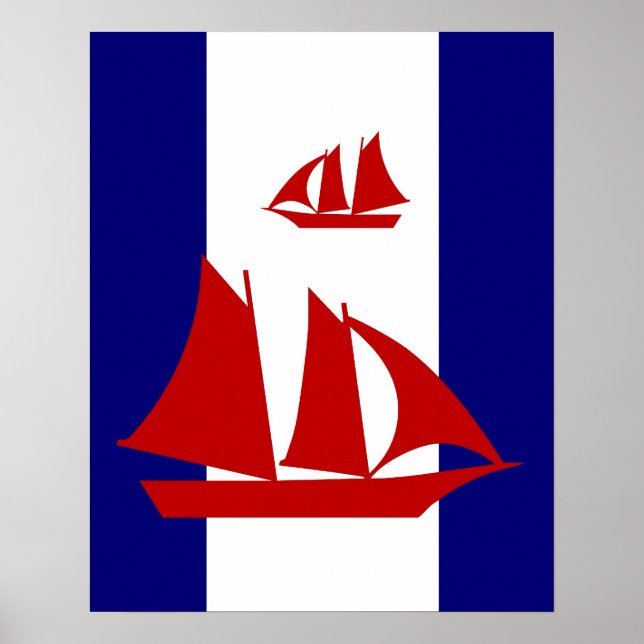 Red Sailboats navy & white stripes print poster (Front)