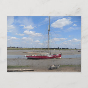 Red sailing boat postcard