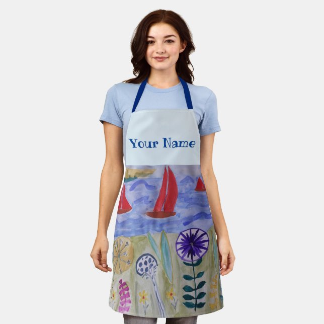 Red Sails & Flowers Apron (Worn)