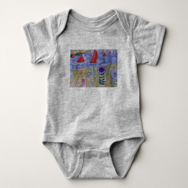 Red Sails & Flowers Baby Bodysuit (Front)