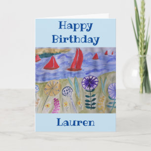 Red Sails & Flowers Birthday Card