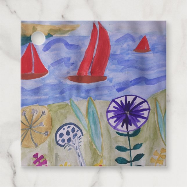 Red Sails & Flowers  Favour Tags (Front)