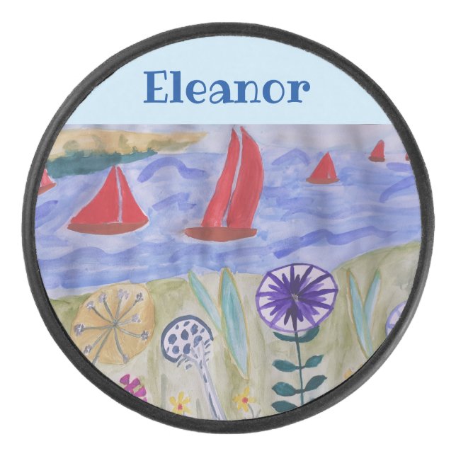 Red Sails & Flowers  Hockey Puck (Front)