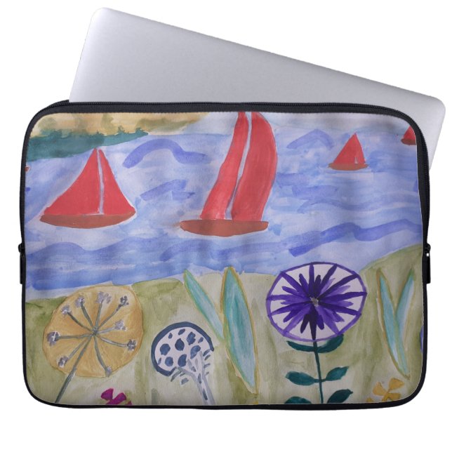 Red Sails & Flowers Laptop Sleeve (Front)
