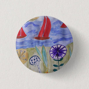 Red Sails & Flowers Round Badge