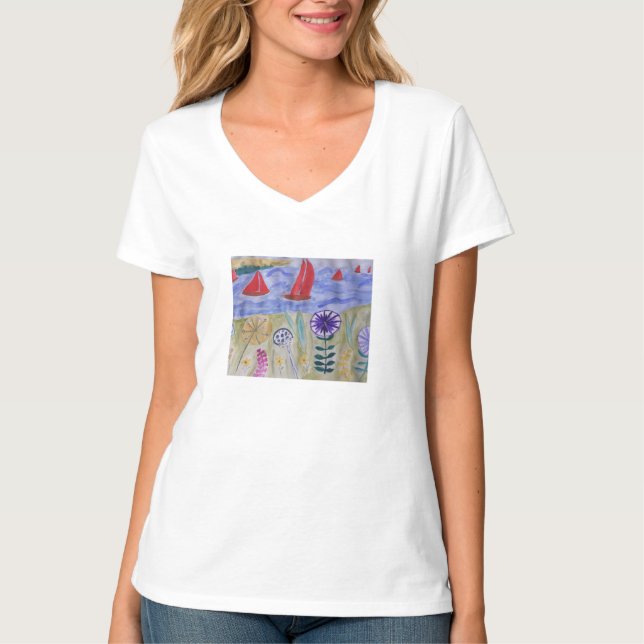 Red Sails & Flowers  T-Shirt (Front)