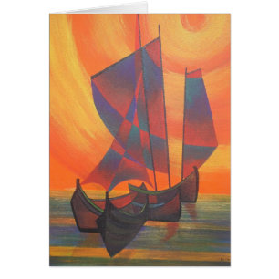 Red Sails in the Sunset Cubist Junk Abstract