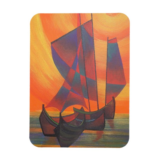 Red Sails in the Sunset Cubist Junk Abstract Magnet (Vertical)
