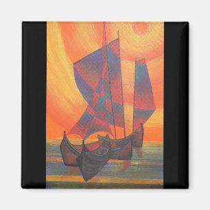 Red Sails in the Sunset Cubist Junk Abstract Magnet