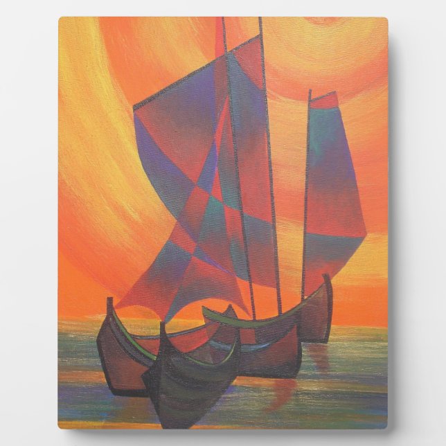 Red Sails in the Sunset Cubist Junk Abstract Plaque (Front)