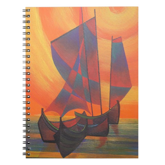 Red Sails in the Sunset Cubist Junk Abstract Spiral Notebook (Front)