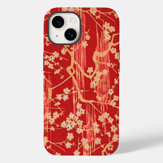 RED SAKURA FLOWERS Antique Japanese Floral Pattern Case-Mate iPhone Case (Back)