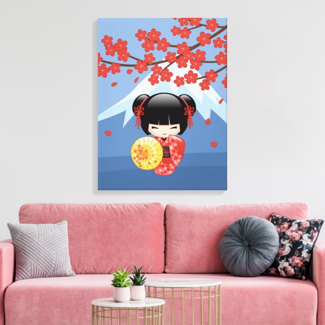 Red Sakura Kokeshi Doll - Cute Geisha Girl Canvas Print (Insitu(LivingRoom))