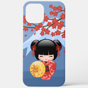 Red Sakura Kokeshi Doll - Cute Geisha Girl iPhone 12 Pro Max Case